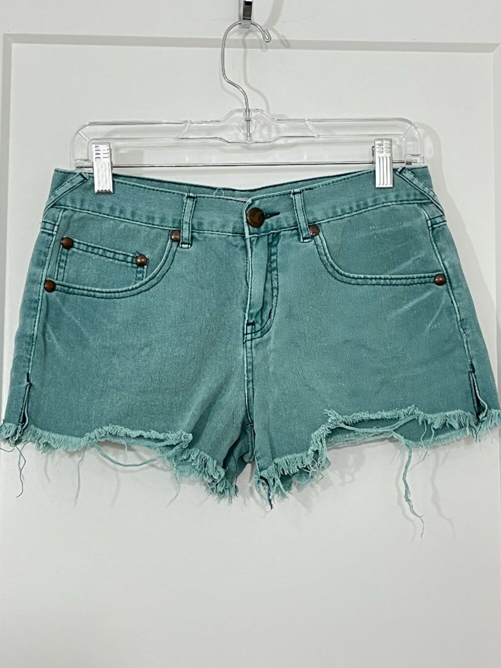Free People Size 26 Green / Blue Denim Cutoff Shorts